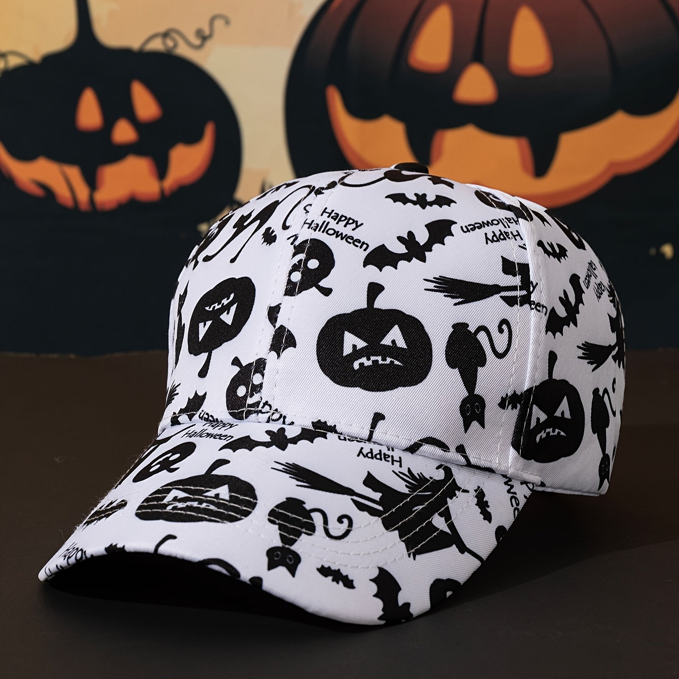 One Pumpkin Color, Black Contrast Color joyful Face, Embroidery Party Street Style Baseball Cap, Halloween Role Playing Wear, Men's and Women's Casual Dad Hat
