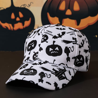 One Pumpkin Color, Black Contrast Color joyful Face, Embroidery Party Street Style Baseball Cap, Halloween Role Playing Wear, Men's and Women's Casual Dad Hat
