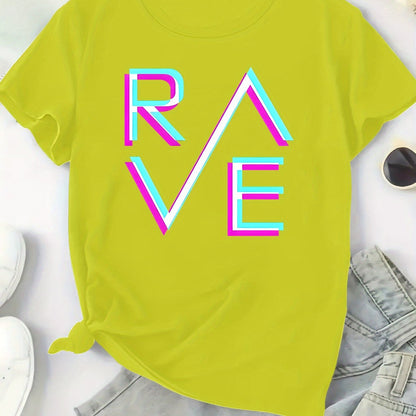Plus Size, Women's Plus Size T-Shirt - Bright Orange with Neon BLUE-PINK RAVE Graphic - Stretchy Fabric Casual Party Outfit for Concerts, Clubwear - Everyday & Special Occasion Tops - Machine Washable All-Season Women's Cloth