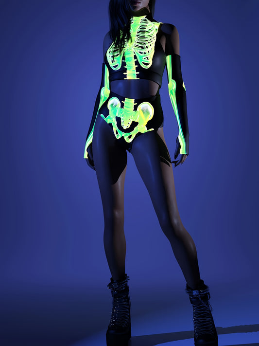Women'S Halloween Futuristic Costume - Superhero Outfit with 3D Printed Skeleton Pattern, Cosplay and Year-Round Fashion, Sexy Skeleton for Women, Tight-Fitting, Seasonal Party Attire, Performance Costume, All Seasons | Skull