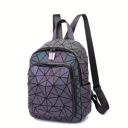 FOUPOOM Women's Geometric Iridescent Backpack - Color-Shifting Reflective PVC Bag with Adjustable Straps & Multiple Pockets, Casual Daypack for Teens,, Birthdays, Backpack for, Student Essentials, Trendy Design, Practical Poc