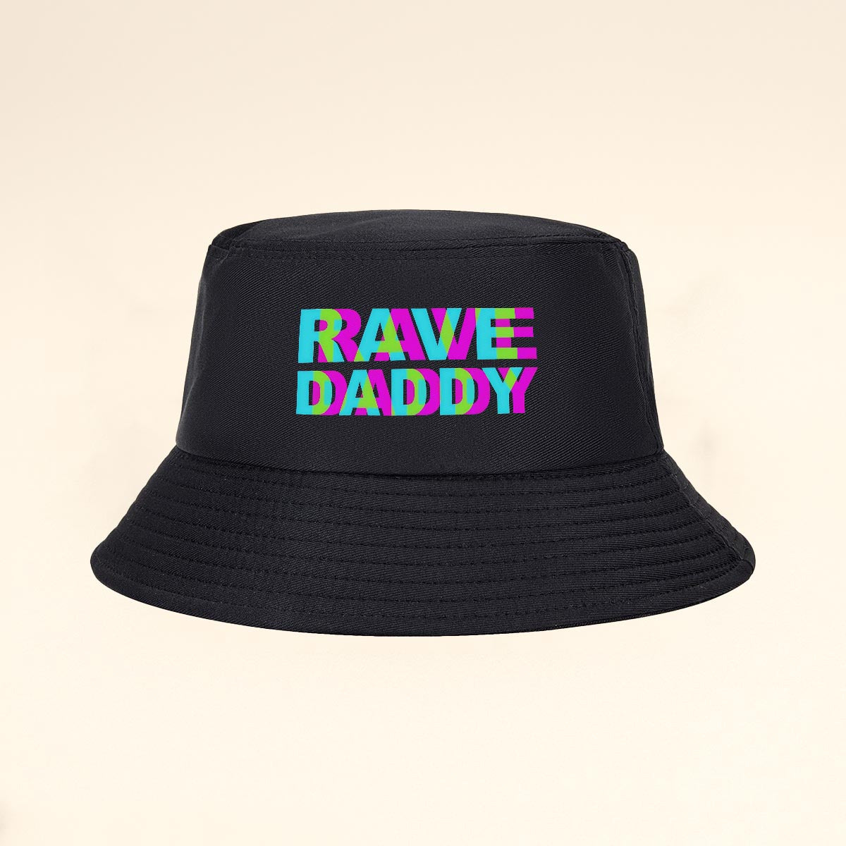 Vibrant Neon Rave "RAVE DADDY" Bucket Hat - Black with Colorful Lettering, Wide Brim for Summer Sun Protection, Foldable & Lightweight, Perfect for Beach, Hiking, Travel - Stylish Outdoor Cap, Beach Hat
