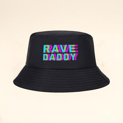 Vibrant Neon Rave "RAVE DADDY" Bucket Hat - Black with Colorful Lettering, Wide Brim for Summer Sun Protection, Foldable & Lightweight, Perfect for Beach, Hiking, Travel - Stylish Outdoor Cap, Beach Hat