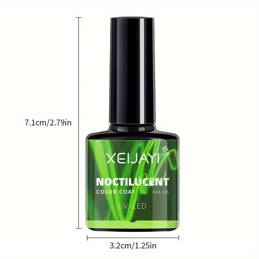 2024 Trendy Fluorescent Nail Polish Gel - XEIJAYI Noctilucent Color Coated, Glossy Finish, Round Shape, Alcohol-Free, Popular Social Media Hit, Glow in the Dark Nail Lacquer for Parties and Nightlife, Nail Art Supplie