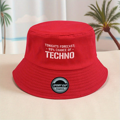 Men's Techno Music Bucket Hat - Tonight's Forecast Chance of Techno Print, Lightweight Breathable Sun Hat for raves, clubs, beach - Machine Washable Polyester Cap (Black/5 Colors Available) - Dad Hat Trucker Hat for Techno En