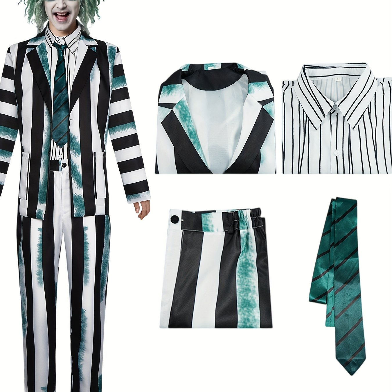 [Halloween Costume Set] Halloween Men's Beetle Striped Costume Set | Adult Wizard Cosplay Outfit, Horror Ghost Attire for Halloween Party, Christmas Masquerade Ball & Themed Gatherings