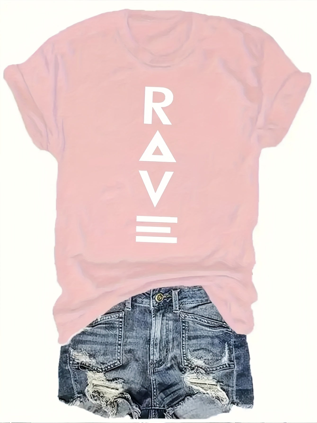 1pc Women's Crewneck T-Shirt - Black with White RAVE Typography Print, Techno Music Inspired Design, Casual Short Sleeve Tee for EDM Festivals & Summer Outings, Machine Washable, Exclusive Deal of the Day Gift Idea, T-shirt S