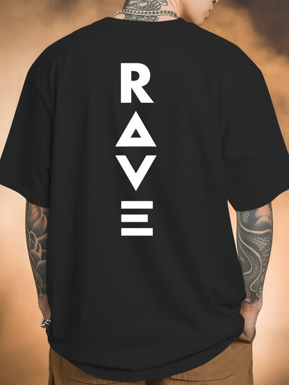 Men's Trendy Summer Short-Sleeve T-Shirt with "Rave" Graphic Print - Breathable, Versatile Round Neck Tee for Beach Vacations & Casual Wear, Breathable Clothing | Relaxed Fit Shirt | Comfortable Fabric, Shirts for Summer
