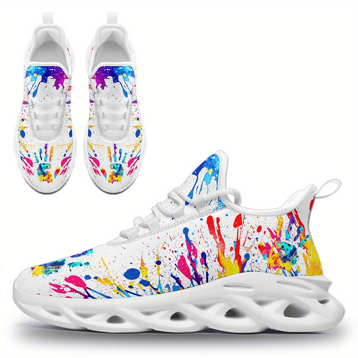 Men'S Fashion Casual Sneakers with Colorful Splatter Design - Ultra-Light Twist Sole, Comfortable Trainers for Running, Travel & Streetwear | Trendy Low-Top Lace-Up Shoes in Black with Vibrant Splash Pattern, All-Season Wear,