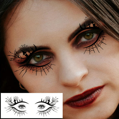 10-Pack Halloween Eye Tattoo Stickers, Skull Pumpkin Cat Bat Spider Web Designs, Festive Party Funny Face Makeup Temporary Tattoo Stickers, Oblong Shape