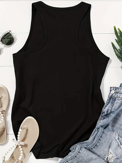 Women'S Casual RAVE Graphic Tank Top - Sleeveless, Round Neck, Light Brown with White Lettering, All-Season Fashion, Casual Attire|Bold Lettering Top|Durable Fabric