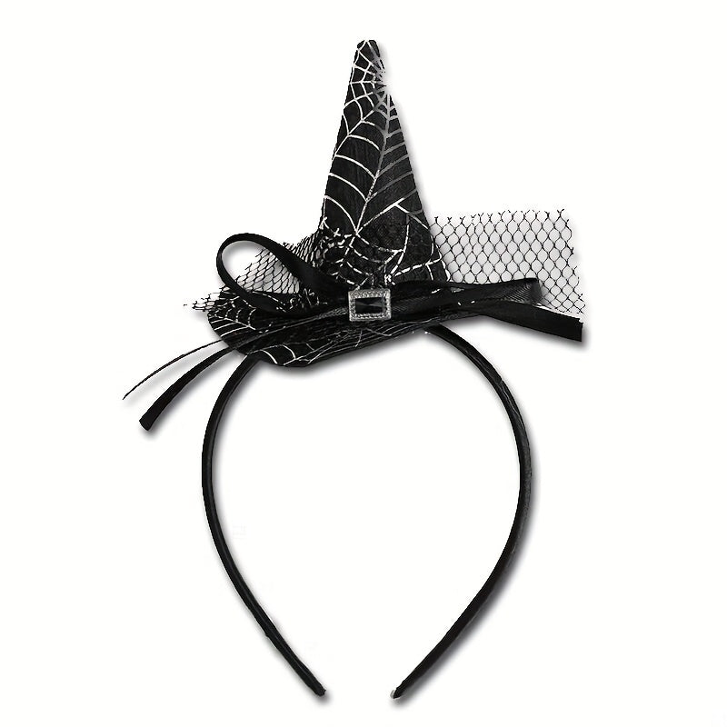 [Funny Halloween Headbands] 4pcs Halloween Party Funny Headbands | Lace Spider Web, 3D Hats, Horns, Bat Decorated Haunted Night Prankster Spider Accessories