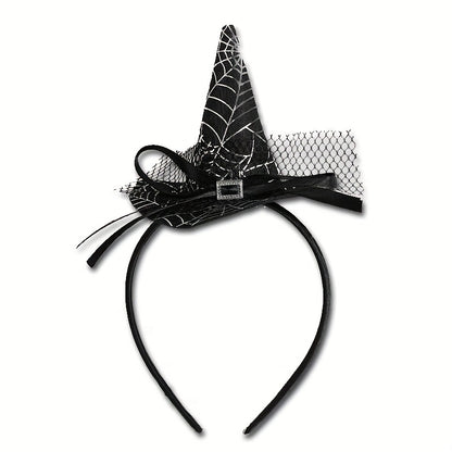 [Funny Halloween Headbands] 4pcs Halloween Party Funny Headbands | Lace Spider Web, 3D Hats, Horns, Bat Decorated Haunted Night Prankster Spider Accessories