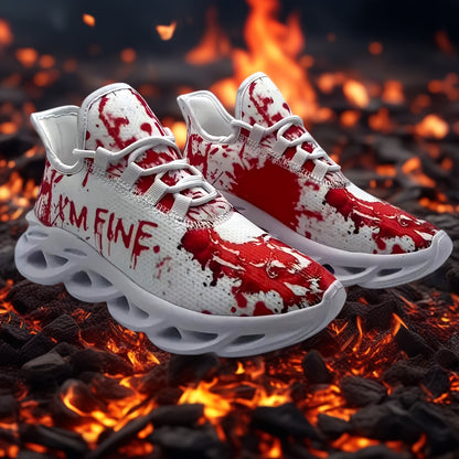 Men'S Halloween Sneakers - Blood Splatter Skull Design, Lightweight MD Sole, Breathable Fabric, Lace-Up Training Shoes for Gym, Streetwear, Parties - Red & White Gothic Style, All-Season Casual Wear, Bold Print, Fashionable T