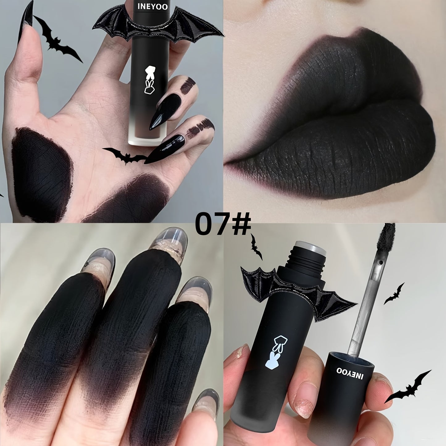 Intense Gothic Matte Nourishing Lip Gloss, Creating a Mysterious And Deep Makeup Look with Long-Lasting Color Payoff. Exquisite And Compact, Easy to Carry, a Must-Have for Parties And Travel. Includes One Black Bat-Shaped Cra