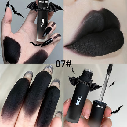 Intense Gothic Matte Nourishing Lip Gloss, Creating a Mysterious And Deep Makeup Look with Long-Lasting Color Payoff. Exquisite And Compact, Easy to Carry, a Must-Have for Parties And Travel. Includes One Black Bat-Shaped Cra