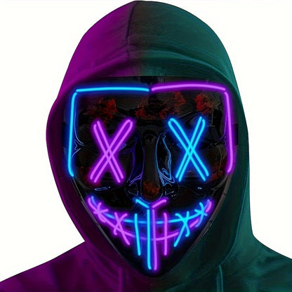 Halloween EL Two-Color Glow Mask LED Full Face Mask for Men And Women, Party Props, V Grimace Horror Graffiti Holiday Party Supplies, Batteries Not Included