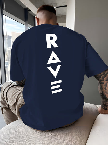 Men's Trendy Summer Short-Sleeve T-Shirt with "Rave" Graphic Print - Breathable, Versatile Round Neck Tee for Beach Vacations & Casual Wear, Breathable Clothing | Relaxed Fit Shirt | Comfortable Fabric, Shirts for Summer