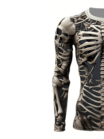 Men'S Skeleton Shirt Long Sleeve Fun Skull Ribs 3D Print T-Shirt Fashion Round Neck T-Shirt Holiday Party Costume 100% Polyester Machine Washable Men'S Essential Spring and Autumn Long Sleeve T-Shirt Suitable for Halloween Da