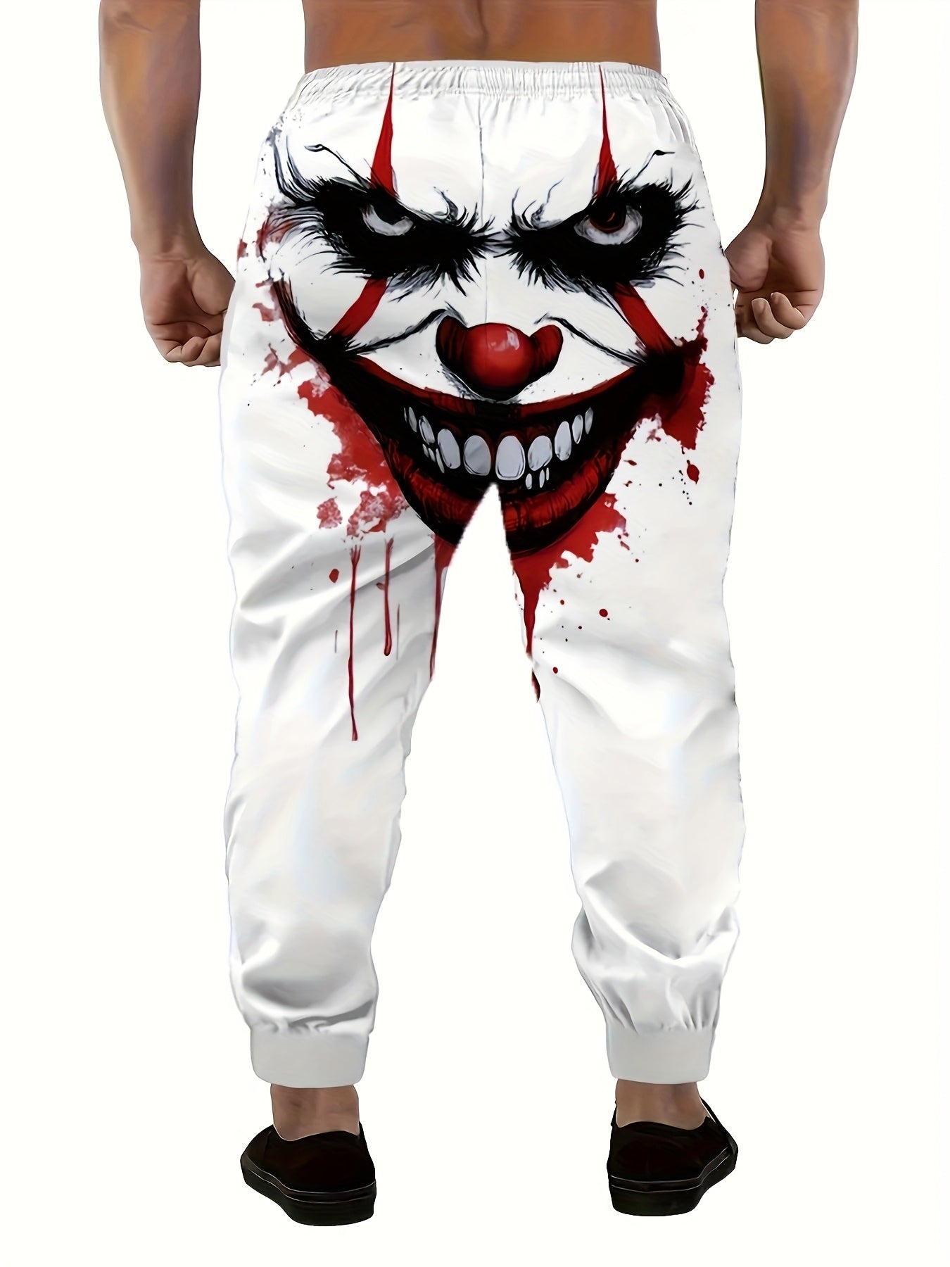 [Scary Horror Clown Pants] Horror Clown Pants for Men | Bloody Splatter Design, White with Red Accents - Costume Party Outfit, Halloween Casual Attire - Funny Scary Jumpsuit Bottoms - Regular Fit Trousers for Everyday or Them
