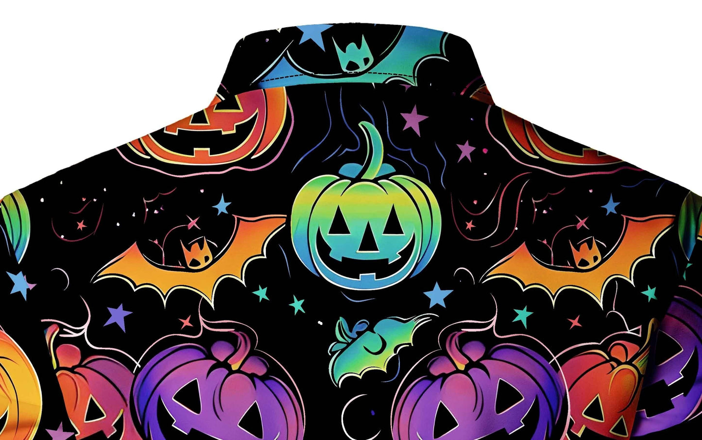 [Festive Halloween Shirt] Polyester Men's Festive Long Sleeve Shirt - Vibrant Halloween-Themed Pumpkin & Bat Print, Button-Up with Chest Pocket, Ideal for Fall/Winter Celebrations, Halloween Decorations