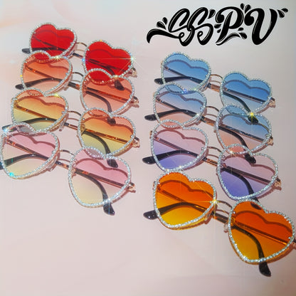 SSPV Rhinestone Heart Fashion Glasses - Sparkling Love-Shaped Shades in Multiple Colors, Glittery Gradient Lenses with Black Frames, Perfect for Festivals, Parties & Fashion Accessories, Party Eyewear, Rhinestone Embellishmen