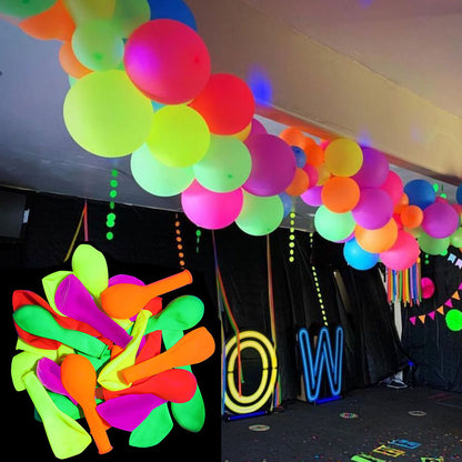 [UV Reactive | Neon] 100pcs UV Reactive Neon Latex Balloons | 10/12 Inch, Glow in the Dark | for Birthday, Halloween, Wedding & Shower Decorations, Perfect for Winter, New Year, Easter Room Decor
