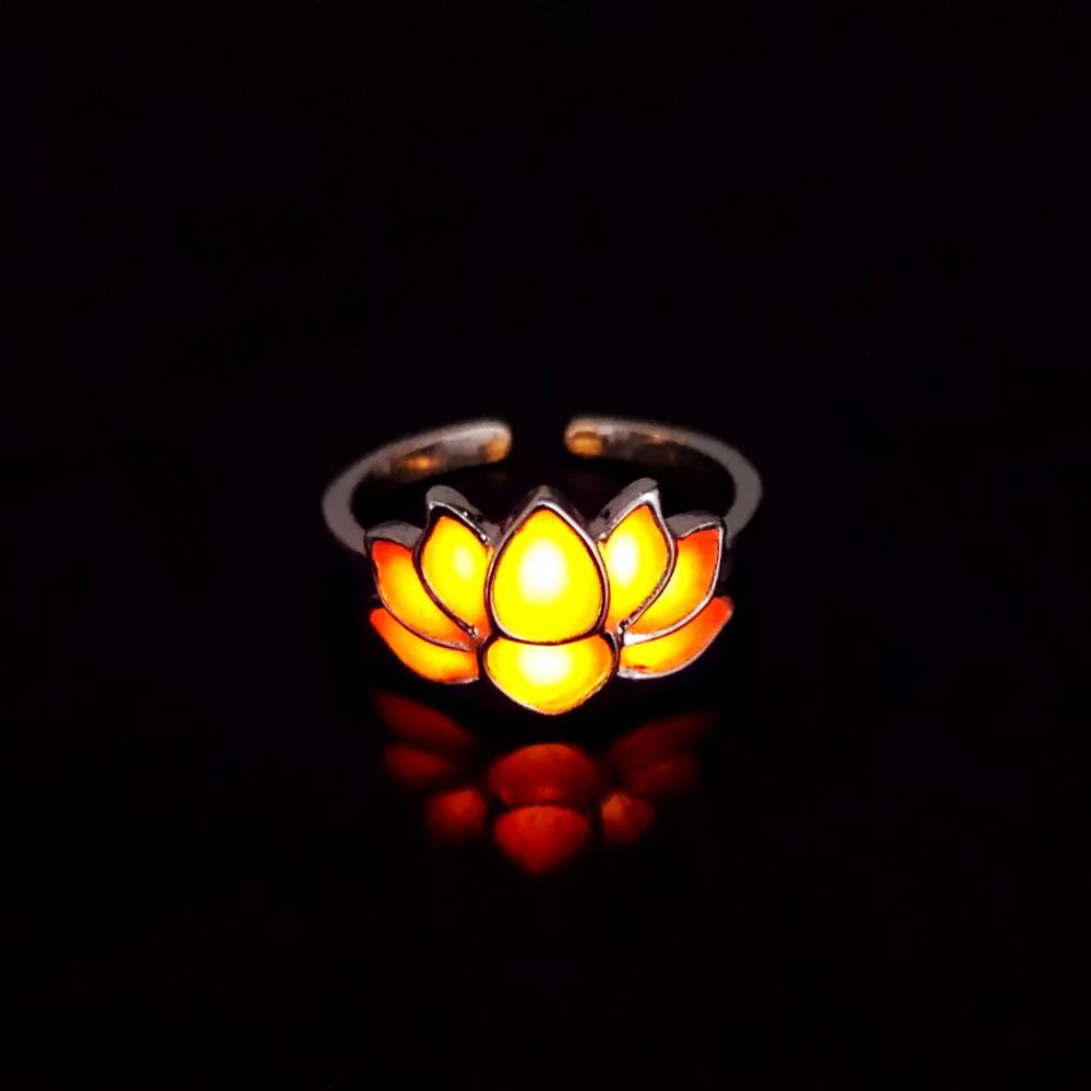 Glow-in-the-Dark for Lotus Flower Ring for Men & Women - Elegant Black & Blue Faux Design, Fashionable Accessory for Festivals, Festival Jewelry|Glamorous Accessory|Alloy Construction, for Lotus Flower Jewelry