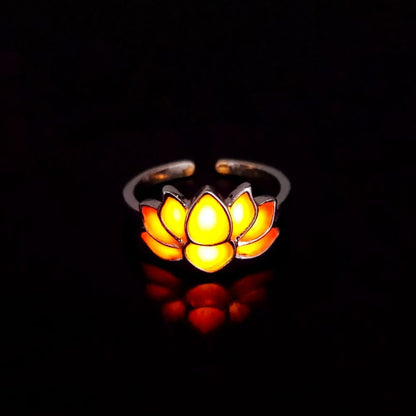 Glow-in-the-Dark for Lotus Flower Ring for Men & Women - Elegant Black & Blue Faux Design, Fashionable Accessory for Festivals, Festival Jewelry|Glamorous Accessory|Alloy Construction, for Lotus Flower Jewelry