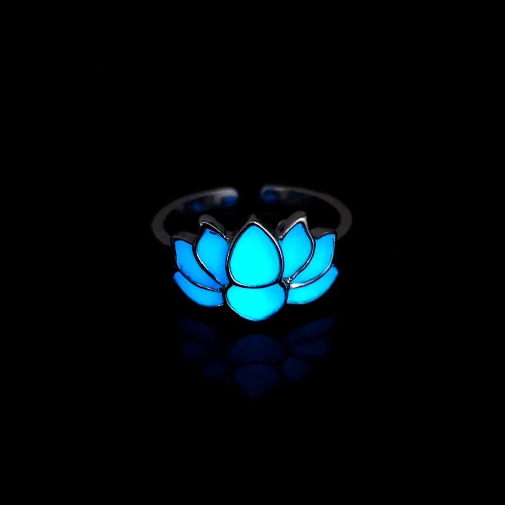 Glow-in-the-Dark for Lotus Flower Ring for Men & Women - Elegant Black & Blue Faux Design, Fashionable Accessory for Festivals, Festival Jewelry|Glamorous Accessory|Alloy Construction, for Lotus Flower Jewelry