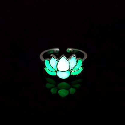 Glow-in-the-Dark for Lotus Flower Ring for Men & Women - Elegant Black & Blue Faux Design, Fashionable Accessory for Festivals, Festival Jewelry|Glamorous Accessory|Alloy Construction, for Lotus Flower Jewelry