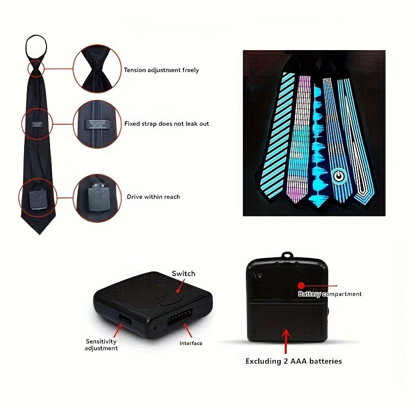 New Product: Voice-Controlled EL Luminous Tie – Innovative and Unique Creative Wear, Perfect for Festivals, Nightclubs, and Party Performances (Excludes 2 AAA Batteries)