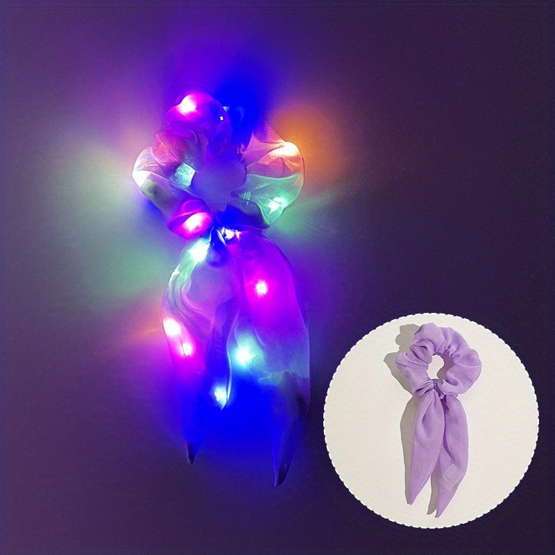 1pc LED Light Up Hair Tie, Glow in the Dark Hair Band with Bow, Festive Hair Accessories for Girls, Party Supplies, New Year and Valentine'S Day Gift