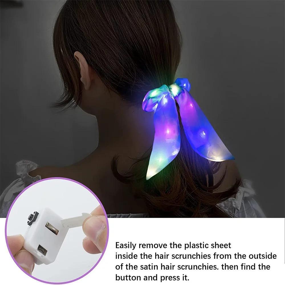 1pc LED Light Up Hair Tie, Glow in the Dark Hair Band with Bow, Festive Hair Accessories for Girls, Party Supplies, New Year and Valentine'S Day Gift