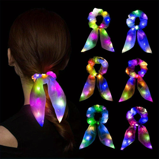 1pc LED Light Up Hair Tie, Glow in the Dark Hair Band with Bow, Festive Hair Accessories for Girls, Party Supplies, New Year and Valentine'S Day Gift
