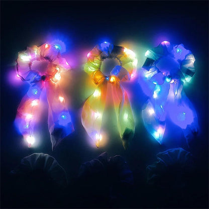 1pc LED Light Up Hair Tie, Glow in the Dark Hair Band with Bow, Festive Hair Accessories for Girls, Party Supplies, New Year and Valentine'S Day Gift