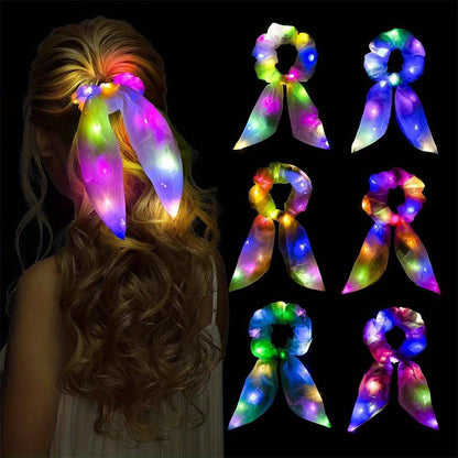 1pc LED Light Up Hair Tie, Glow in the Dark Hair Band with Bow, Festive Hair Accessories for Girls, Party Supplies, New Year and Valentine'S Day Gift