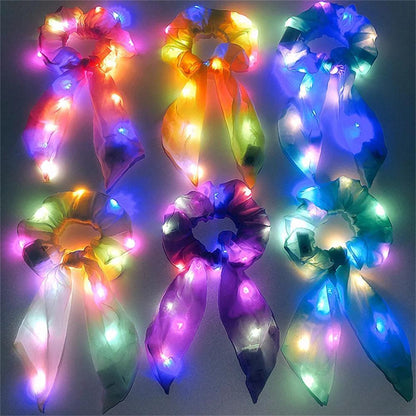 1pc LED Light Up Hair Tie, Glow in the Dark Hair Band with Bow, Festive Hair Accessories for Girls, Party Supplies, New Year and Valentine'S Day Gift