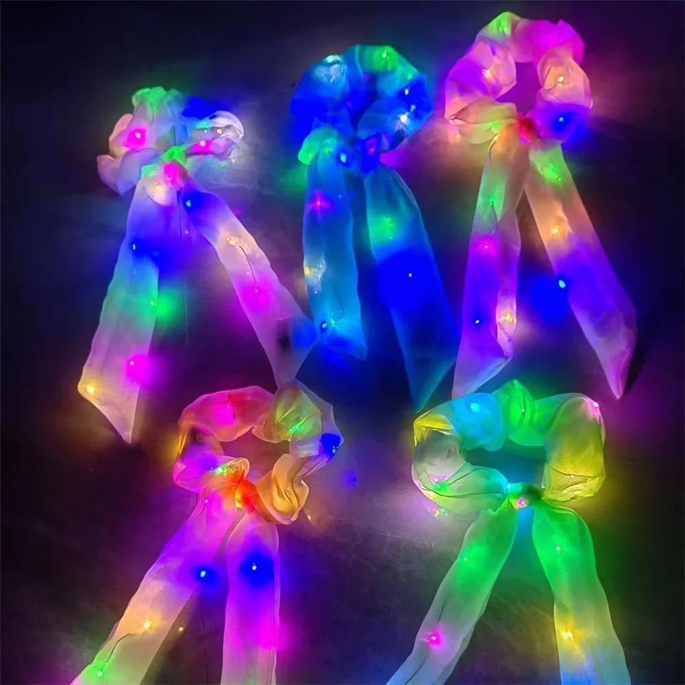 1pc LED Light Up Hair Tie, Glow in the Dark Hair Band with Bow, Festive Hair Accessories for Girls, Party Supplies, New Year and Valentine'S Day Gift