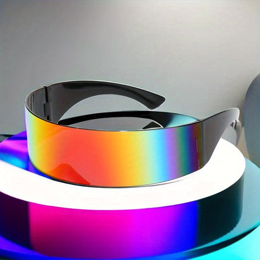 1pc Futuristic Cyberpunk Party Glasses - Glitzy Techno-Style with Rainbow Reflection, Durable PC Material, Perfect for Prom & Themed Events