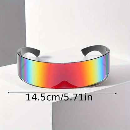 1pc Futuristic Cyberpunk Party Glasses - Glitzy Techno-Style with Rainbow Reflection, Durable PC Material, Perfect for Prom & Themed Events