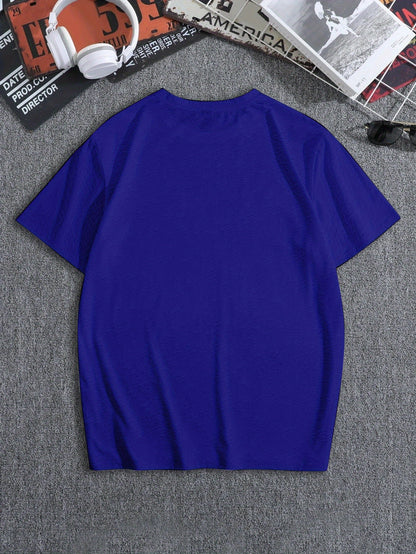 1pc Men'S Casual Crew Neck T-Shirt - Polyester Knit Fabric with Medium Stretch, Short Sleeve Print Top for Going Out, Summer Season - Regular Fit H Tee with "Drum & Bass" Slogan Design