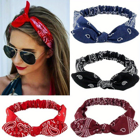1pc Bohemian Moon & Stars Headband - Soft, Elastic Hair Accessory for Women, Rabbit Ears Design, Vintage Style with Cross Pattern, Perfect for Casual & Festive Occasions, Festive Headwear | Bohemian Style | Knitted Texture