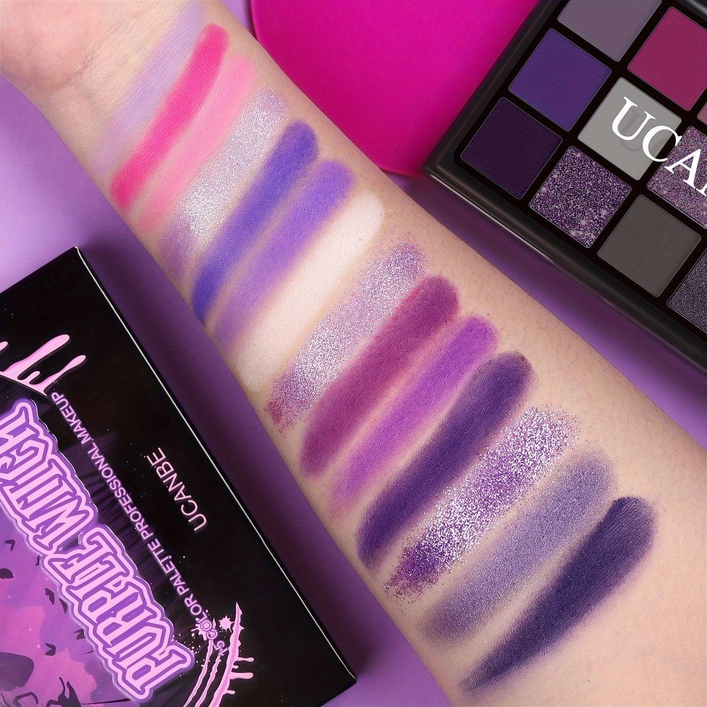 UCANBE Purple Eyeshadow Makeup Palette, 15 Colors Dark Smokey Shimmer Matte Metallic Glitter Eye Shadow Pallet, Violet Lavender Pink Make Up Kit for Cosplay Halloween Ursula Witch Costume Parties, Carnival/Mardi Gras/Masquera