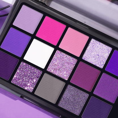 UCANBE Purple Eyeshadow Makeup Palette, 15 Colors Dark Smokey Shimmer Matte Metallic Glitter Eye Shadow Pallet, Violet Lavender Pink Make Up Kit for Cosplay Halloween Ursula Witch Costume Parties, Carnival/Mardi Gras/Masquera