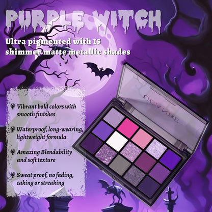 UCANBE Purple Eyeshadow Makeup Palette, 15 Colors Dark Smokey Shimmer Matte Metallic Glitter Eye Shadow Pallet, Violet Lavender Pink Make Up Kit for Cosplay Halloween Ursula Witch Costume Parties, Carnival/Mardi Gras/Masquera