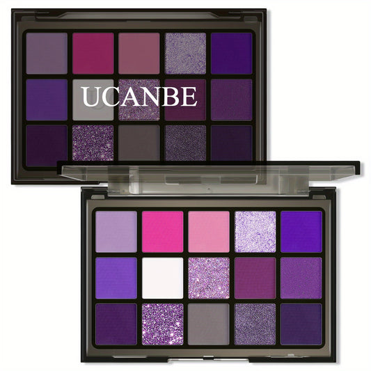 UCANBE Purple Eyeshadow Makeup Palette, 15 Colors Dark Smokey Shimmer Matte Metallic Glitter Eye Shadow Pallet, Violet Lavender Pink Make Up Kit for Cosplay Halloween Ursula Witch Costume Parties, Carnival/Mardi Gras/Masquera