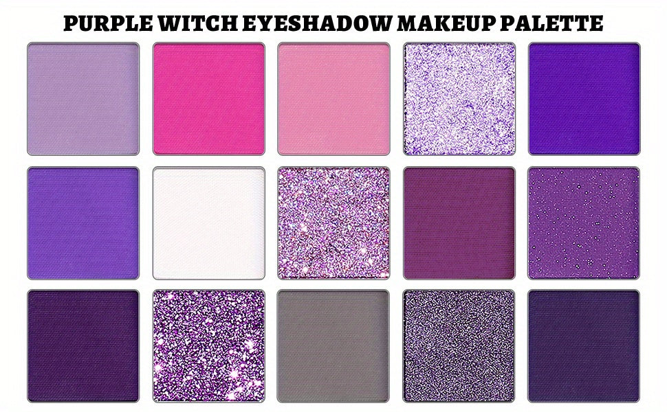 UCANBE Purple Eyeshadow Makeup Palette, 15 Colors Dark Smokey Shimmer Matte Metallic Glitter Eye Shadow Pallet, Violet Lavender Pink Make Up Kit for Cosplay Halloween Ursula Witch Costume Parties, Carnival/Mardi Gras/Masquera