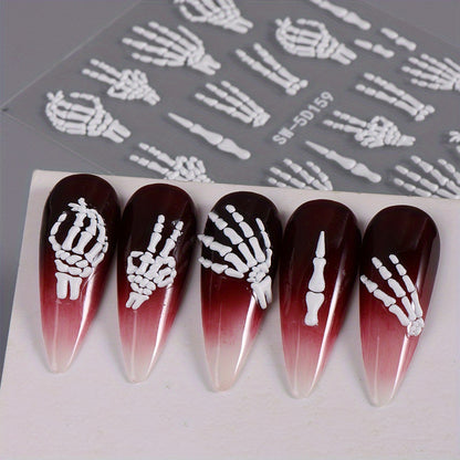 [5D Skull Nail Stickers] 5D Embossed Halloween Skull Nail Art Stickers | Self-Adhesive Decals for DIY Manicure & Pedicure, Cartoon Design, Matte Finish, Fantasy Decorations