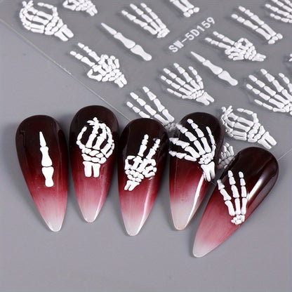 [5D Skull Nail Stickers] 5D Embossed Halloween Skull Nail Art Stickers | Self-Adhesive Decals for DIY Manicure & Pedicure, Cartoon Design, Matte Finish, Fantasy Decorations